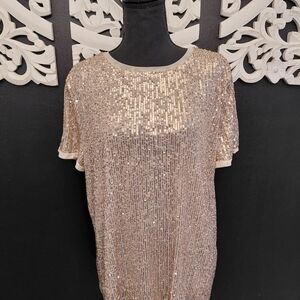Anne Klein Gold and Cream Sequin Top